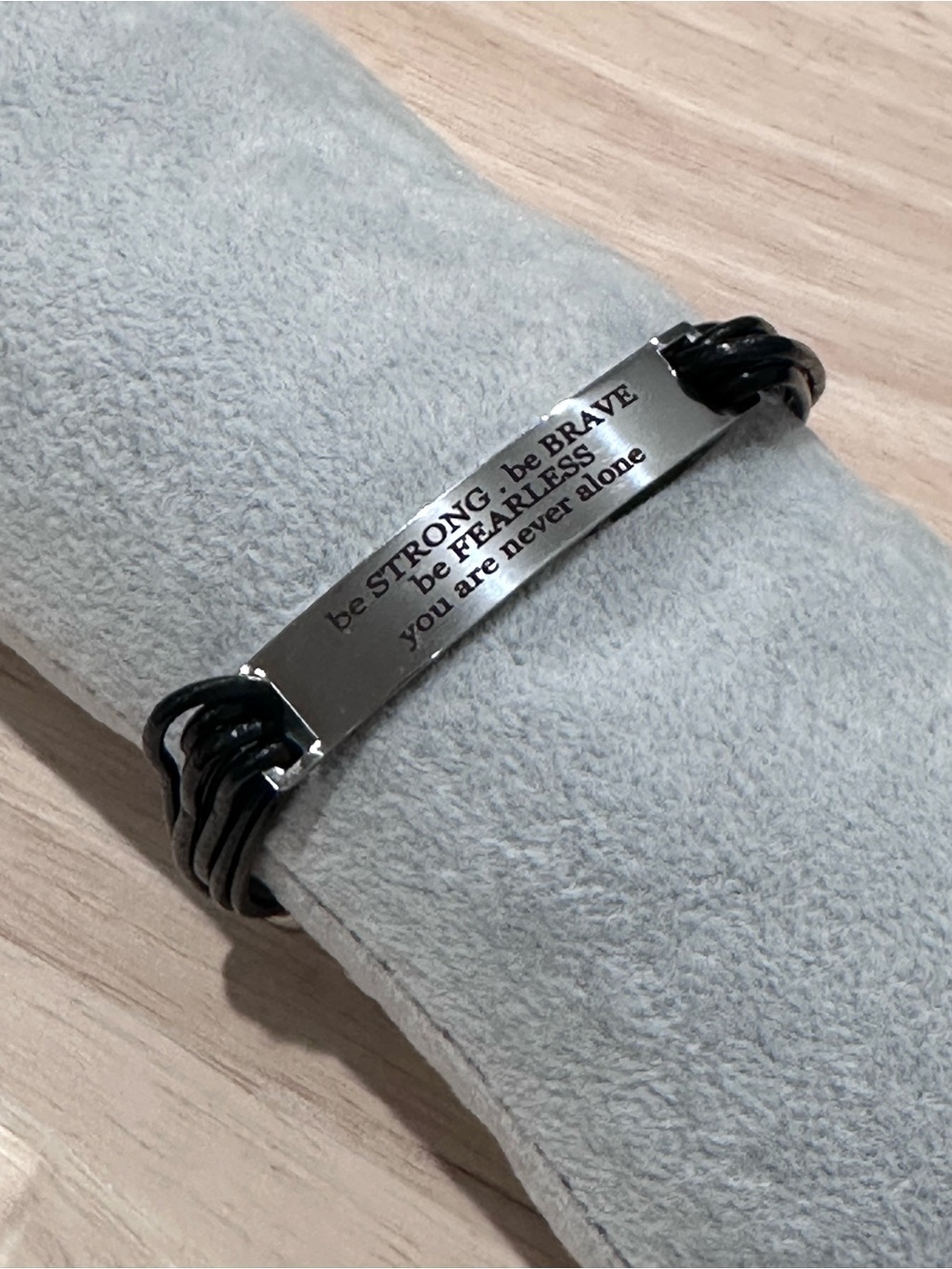 Stainless Steel Be Strong Be Brave Fearless Black Cord Bracelet